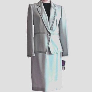 Soft Blue Embroidered Blazer & Knee Length Skirt Outfit Set John Meyer Norwich